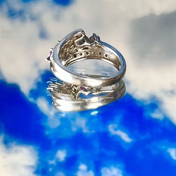 Vintage sterling silver multi gemstones and diamond accents ring, size 6.5 - Picture 6 of 7